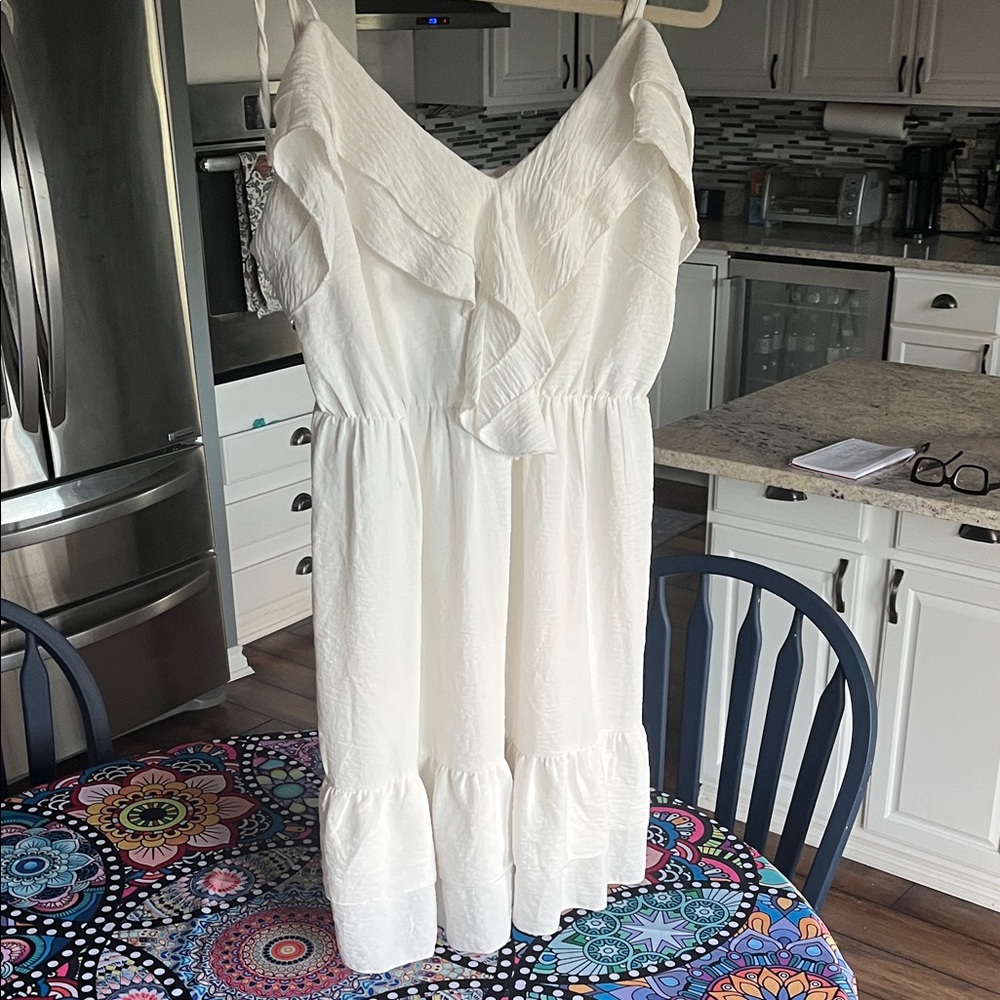 Simple Strapless White Dress with Ruffle Detail